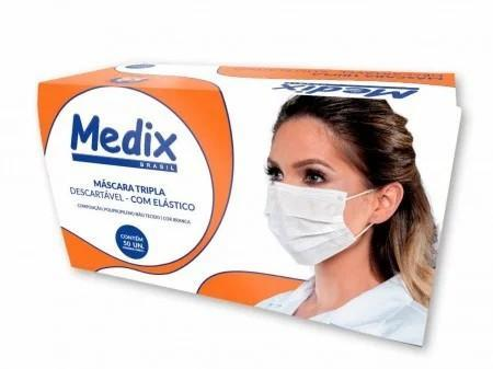MÁSCARA TRIPLA C/ELASTICO BRANCA, ROSA E PRETA COM 50 UNIDADES